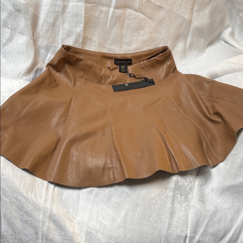 House of Harlow 1960 Carmel Leather style Flared Mini Skirt XS NWT